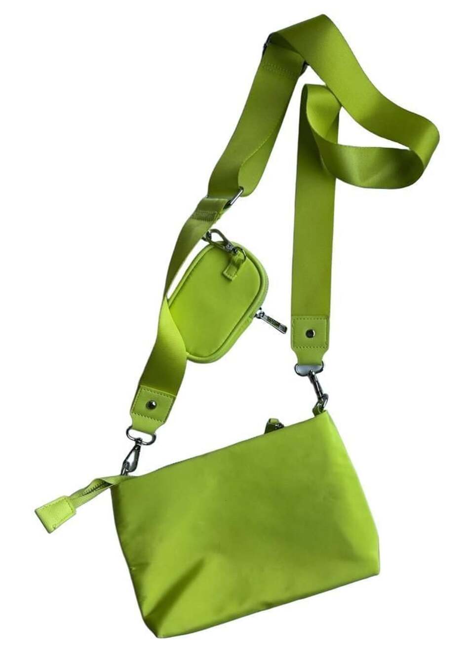 Madden Girl Crossbody Bag Lime Green Nylon with Pouch - Picture 2 of 4
